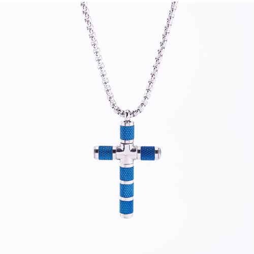 Men Blue Cross Necklace