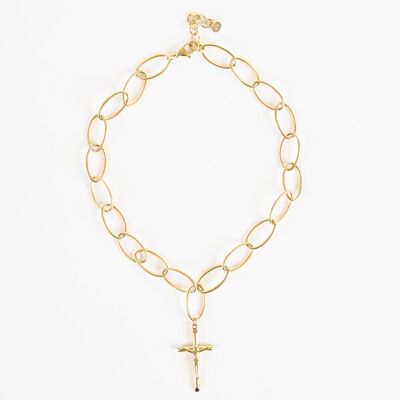 Gold Oversize Link Chain with Cros Pendant