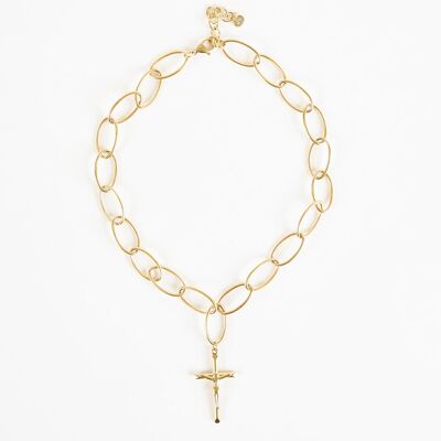 Gold Oversize Link Chain with Cross Pendant