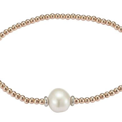 Pulsera de bolas de plata con una perla chapada en oro rosa - blanco barroco de agua dulce