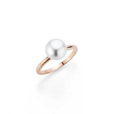 Anello classico con perla in argento placcato oro rosa - bottone d'acqua dolce bianco