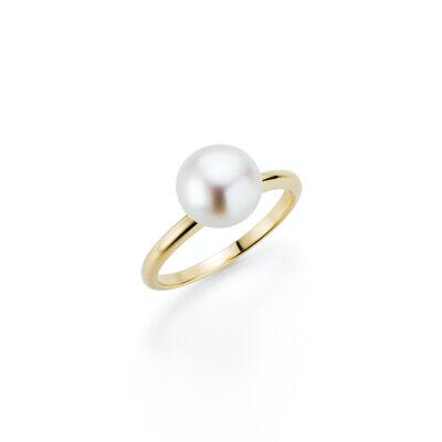 Anello classico con perla in argento placcato oro giallo - bottone d'acqua dolce bianco