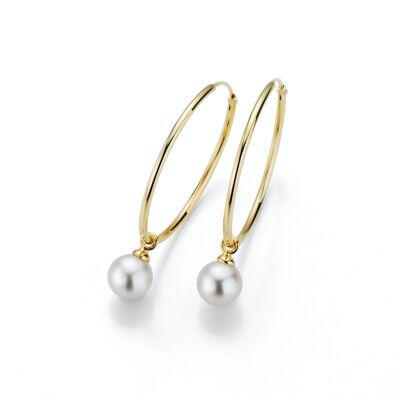 Pearl hoop earrings Transformers silver yellow gold plated - freshwater round white