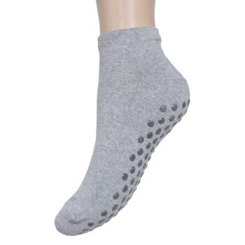 Socquettes antidérapantes pour Femme >>Yoga & Fitness<< Coton doux gris chiné 2