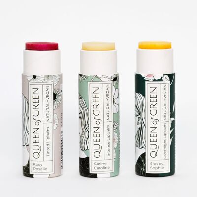 Baume à lèvres sans plastique (3 variétés) - 30 pièces dans un présentoir