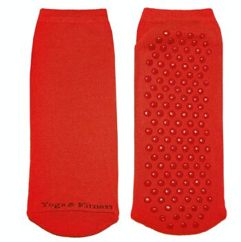 Socquettes antidérapantes pour Femme >>Yoga & Fitness<< Coton doux rouge 1