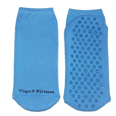 Socquettes antidérapantes pour Femme >>Yoga & Fitness<< Coton doux bleu clair