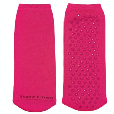 Socquettes antidérapantes pour femme >>Yoga & Fitness<< Coton doux rose foncé