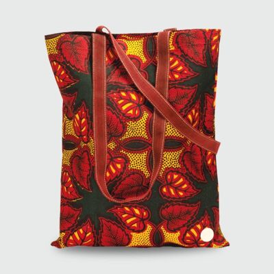 Leather and wax tote bag Kariba bag-Yellow leaves