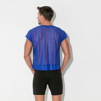 T-SHIRT MESH PIN STRIPE BLEU 3