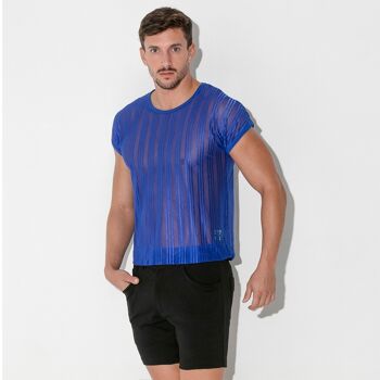 T-SHIRT MESH PIN STRIPE BLEU 2