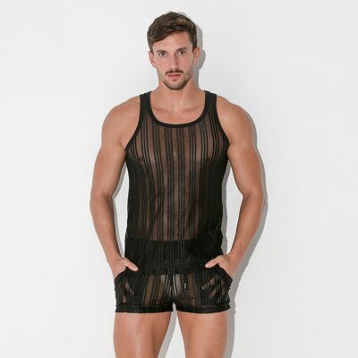 MESH PIN STRIPE TANKTOP BLACK