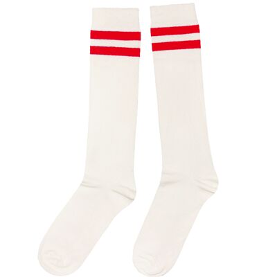 Calzini al Ginocchio per Donna >>Due Strisce: Crema e Rosso<<