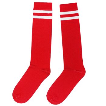 Chaussettes Genoux Femme >>Deux Bandes : Rouge et Crème<< 1