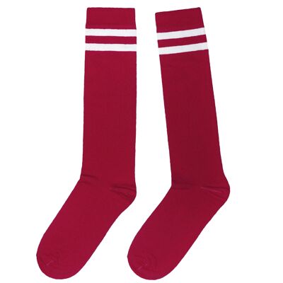 Knee Socks for Women >>Two Stripes: Bordeaux and Cream<<