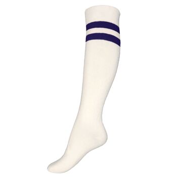 Chaussettes mi-bas pour femme >>Deux rayures : Latte et bleu marine<< 2