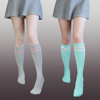 Chaussettes mi-bas pour femme >>Deux rayures : Latte et bleu marine<< 4