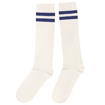 Chaussettes mi-bas pour femme >>Deux rayures : Latte et bleu marine<< 1