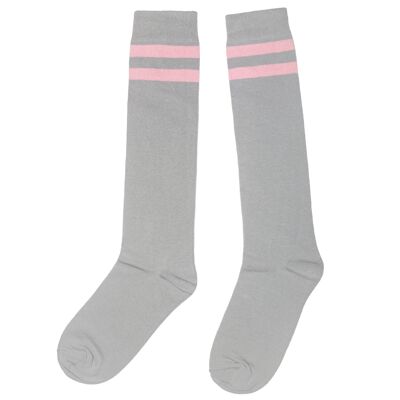 Calcetines hasta la rodilla para mujer >>Dos rayas: gris y rosa<<