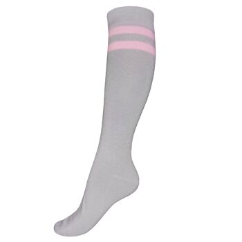 Chaussettes Genoux Femme >>Deux Bandes: Gris et Rose<< 2