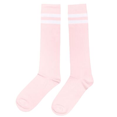 Chaussettes Genoux Femme >>Deux Bandes : Rose et Crème<<