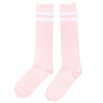 Chaussettes Genoux Femme >>Deux Bandes : Rose et Crème<< 1