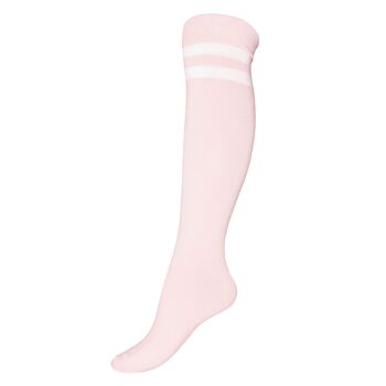 Chaussettes Genoux Femme >>Deux Bandes : Rose et Crème<< 2