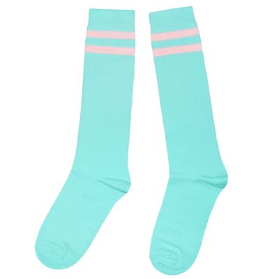 Kniestrümpfe für Damen >>Zwei Streifen: Meerblau und Rosa<<