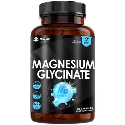 Glicinato de magnesio - Cápsulas de alta resistencia 1040 mg - Huesos, salud muscular 120 tabletas