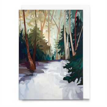 Carte de vœux artistique | Peinture de forêt d’hiver | Bois de roche 1