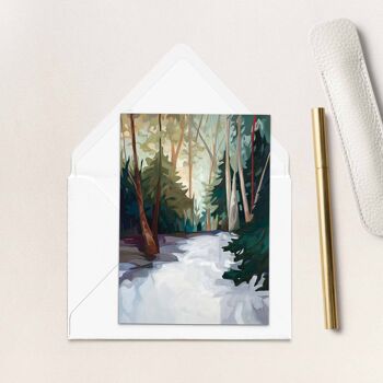 Carte de vœux artistique | Peinture de forêt d’hiver | Bois de roche 3