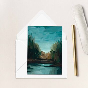 Carte de vœux artistique | Peinture de forêt brumeuse | Point de rosée 3