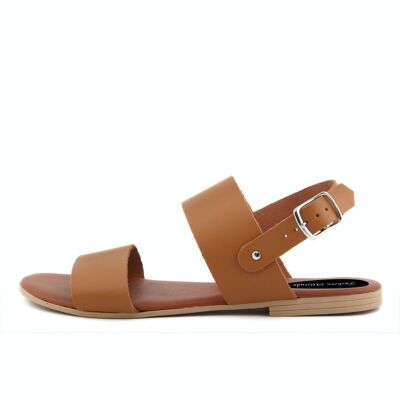 Flat sandals Made in Italy in Tan leather - FAG_22103MC_CUOIO