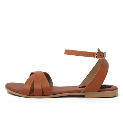 Flat sandals Made in Italy in Tan leather - FAG_23193MC_CUOIO