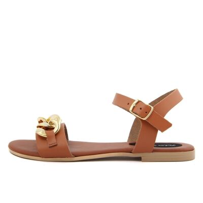 Flat sandals Made in Italy in Tan leather - FAG_23108MCAT_CUOIO