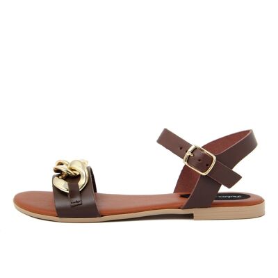 Flat sandals Made in Italy in brown leather - FAG_23108MCAT_TMORO