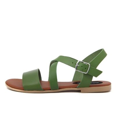 Flache Sandalen aus grünem Leder, hergestellt in Italien – FAG_23195MC_VERDE