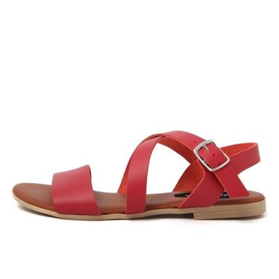 Flache Sandalen, hergestellt in Italien, aus rotem Leder – FAG_23195MC_ROSSO