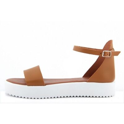 Platform sandals Made in Italy in Camel color leather - FAG_22106MV_CUOIO