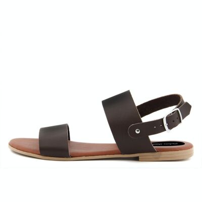 Flache Sandalen aus braunem Leder, hergestellt in Italien – FAG_22103MC_TMORO