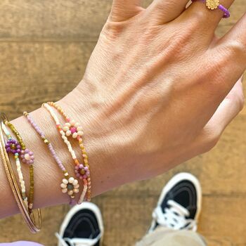 Bracelet Marguerite - Ocre et rose poudré + fleur écru 3