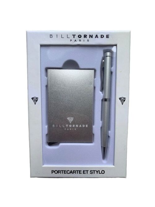 Coffret porte carte gris et stylo