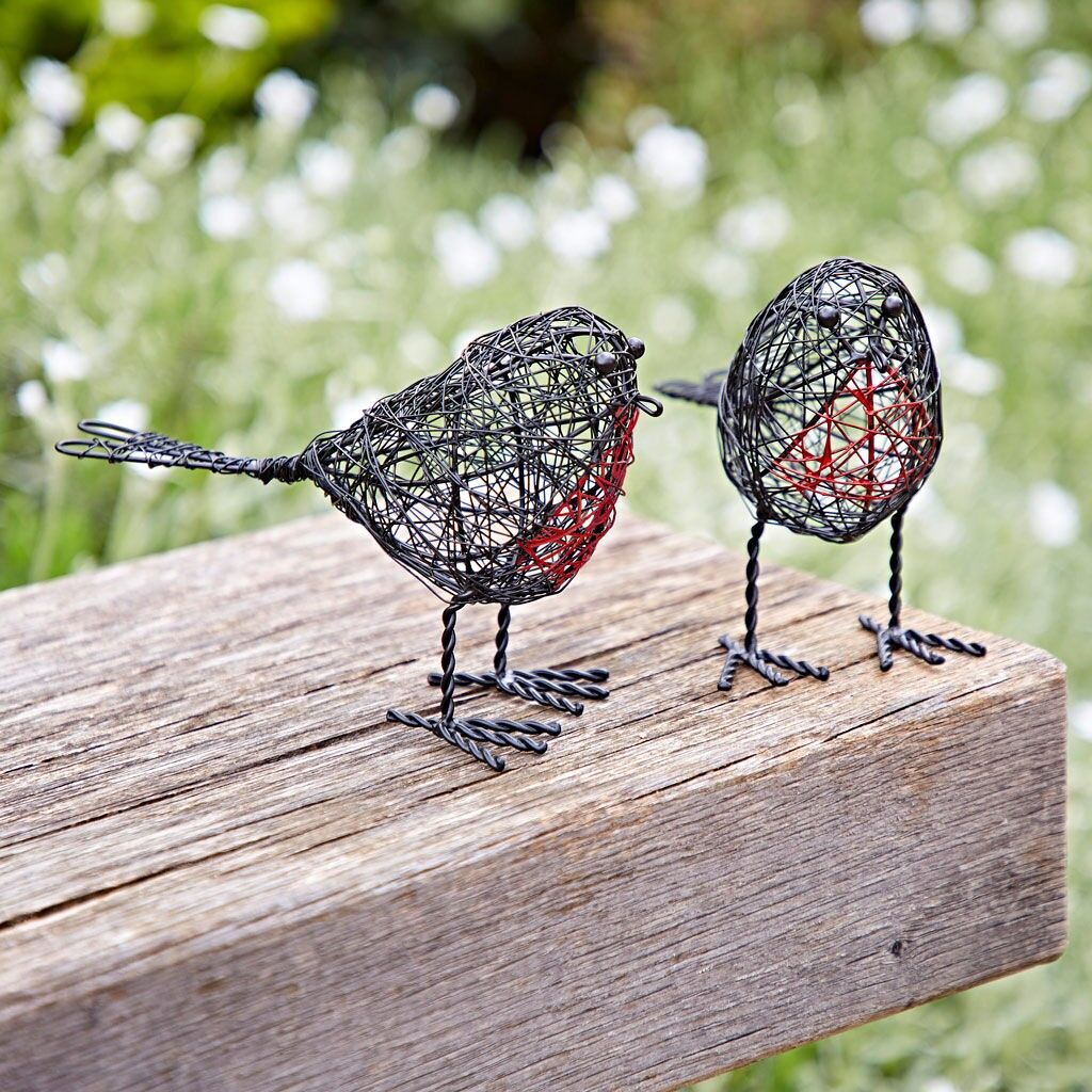 Set of Two Wire Robin Decorative Ornament