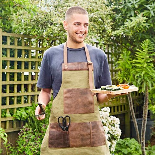 Green Canvas and Buffalo Leather Apron