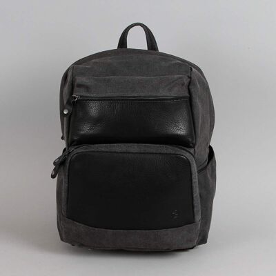 Georges canvas and black cowhide leather backpack