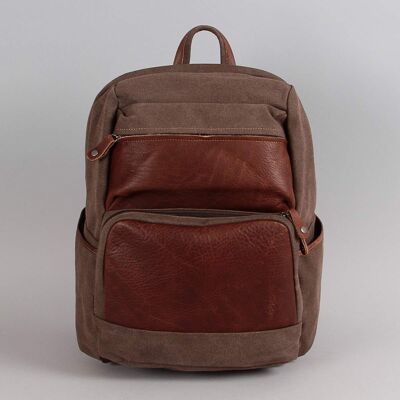Georges canvas and brown cowhide leather backpack