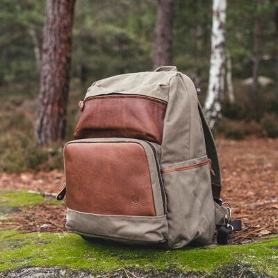 Georges canvas and khaki calfskin leather backpack