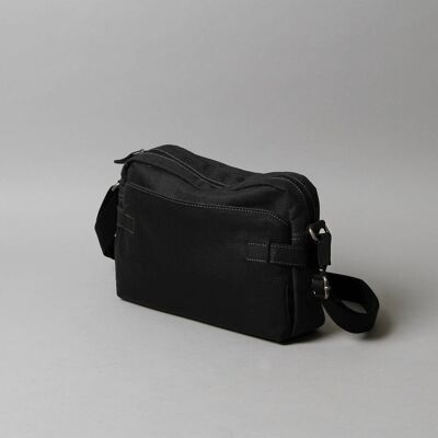 Besace Hugues canvas bag with cowhide leather Black