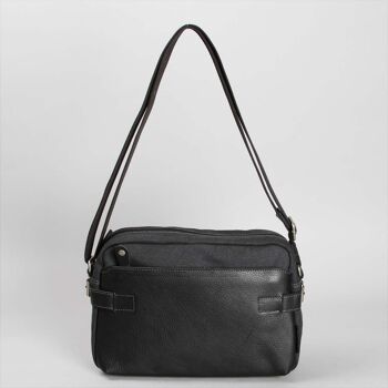 Sac Besace Hugues toile garnie cuir de vachette Noir 5