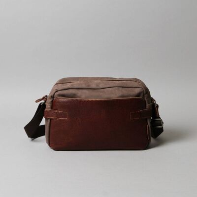 Besace Hugues canvas bag with cowhide leather Brown